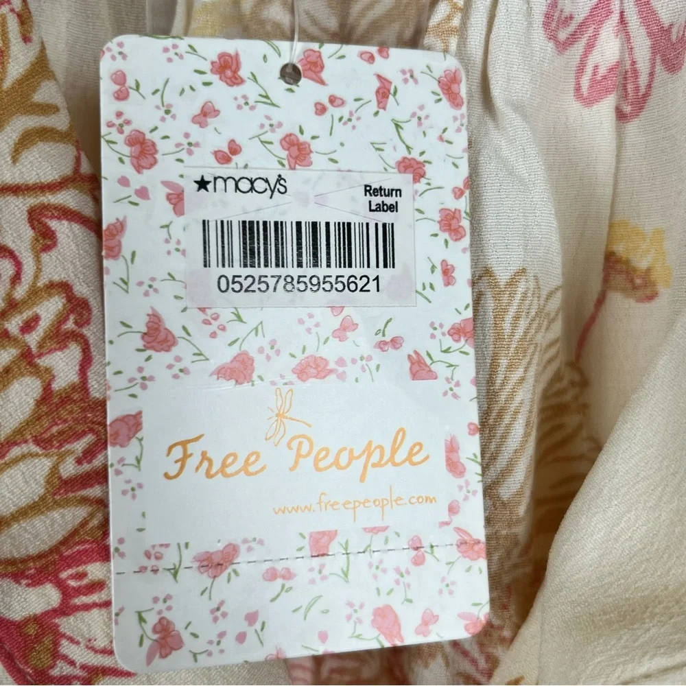 NWT Free People Dress Size S Cream Floral Print Hawaii Mini Viscose Airy Breezy